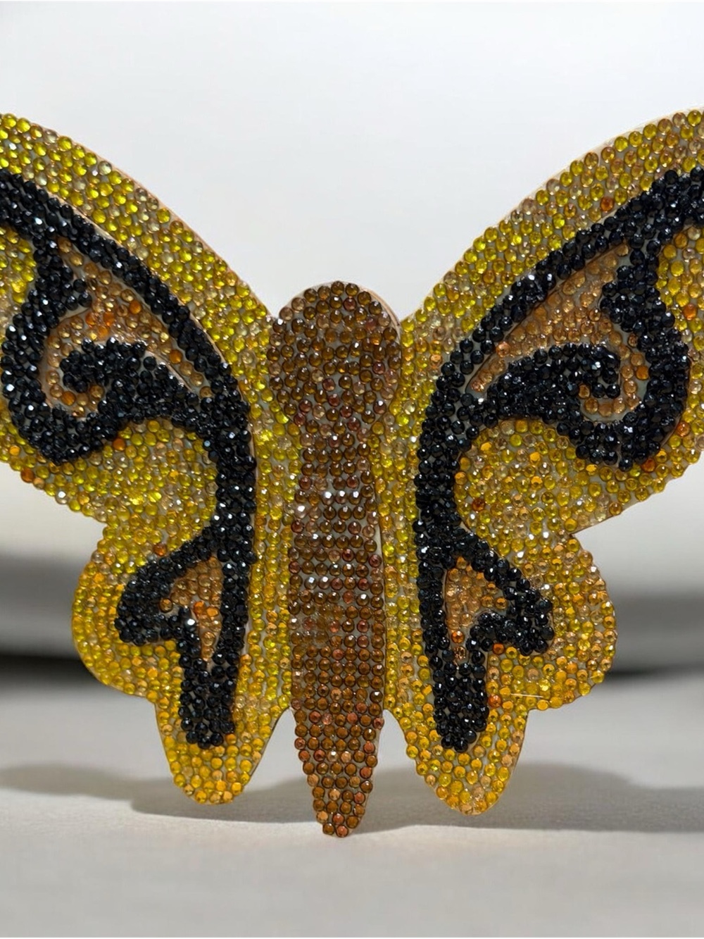 Diamond Art Butterfly Decor Stand – Gold & Black Sparkle Accent Piece Sealed